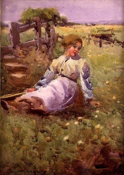 Tarladaki Kadın (kağıt üzerine suluboya) by William Lee Hankey