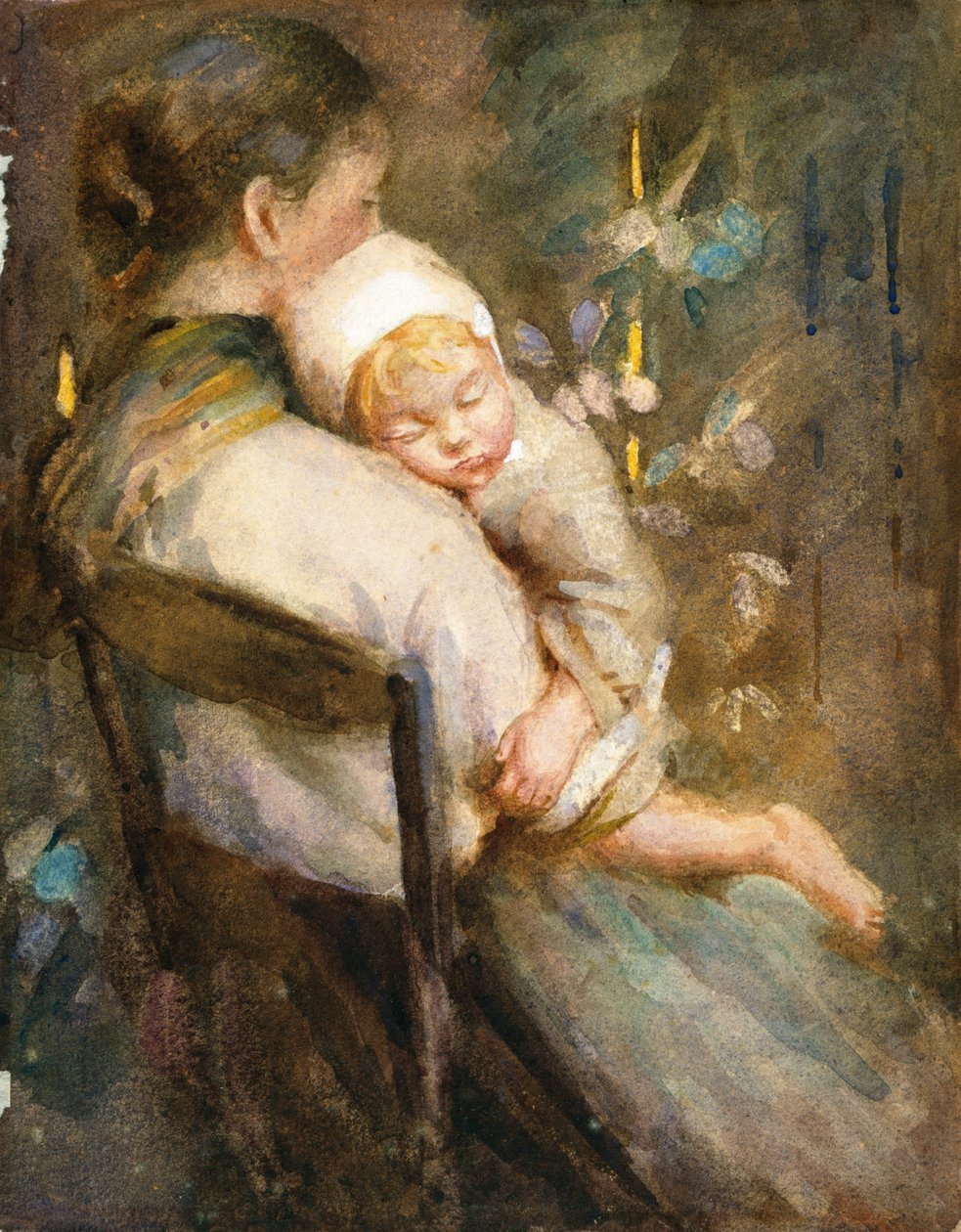 Kucağında Uyuyan Çocuğuyla Genç Anne (kağıt üzerine suluboya) by William Lee Hankey