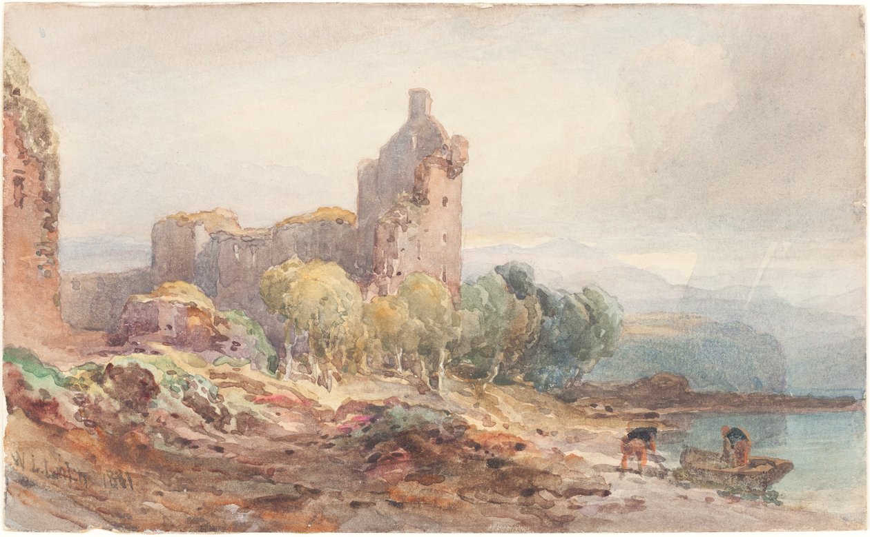Bir Gölün Üzerinde Yıkılmış Bir Kale by William Leighton Leitch