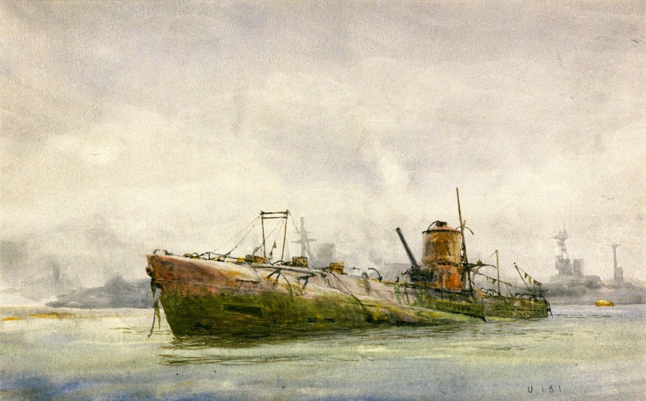 Teslim olmuş ve karaya oturmuş bir denizaltı, Portsmouth by William Lionel Wyllie