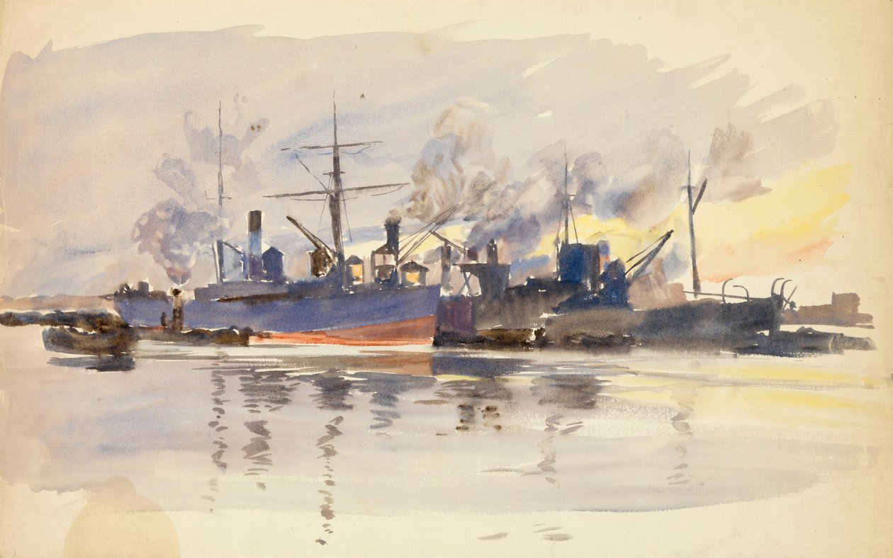 Limandaki ticaret gemilerinin taslağı, 19. yüzyıl sonu ile 20. yüzyıl başı (suluboya) by William Lionel Wyllie