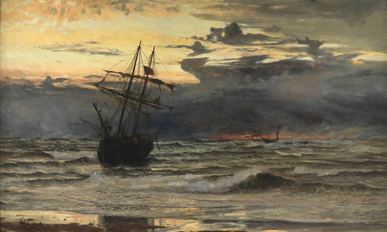 Fırtınadan Sonra Deniz-Plaj - Zaman, Şafak by William Lionel Wyllie