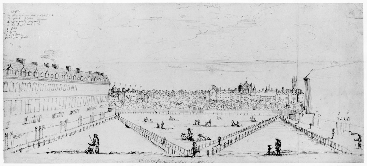 Lincolns Inn Fields, c.1660 (kalem ve mürekkeple çizim) by William Lodge