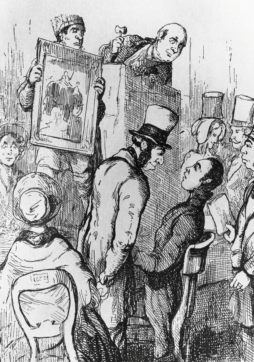 Satılık Fil, Vanity Fair'in 17. bölümü için illüstrasyon, William Makepeace Thackeray'ın (1811-1863) romanı, William Makepeace Thackeray'ın (1811-1863) çizim üstüne gravür, 1882'de Chicago'da yayınlandı by William Makepeace Thackeray