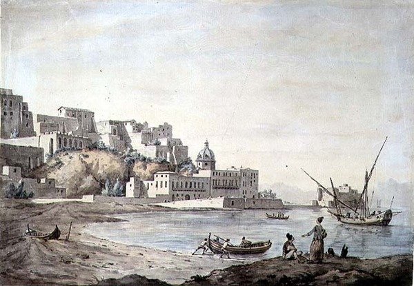 Borgo di Chiaia, Napoli, c.1767 (kağıt üzerine kalem ve mürekkep ve suluboya) by William Marlow