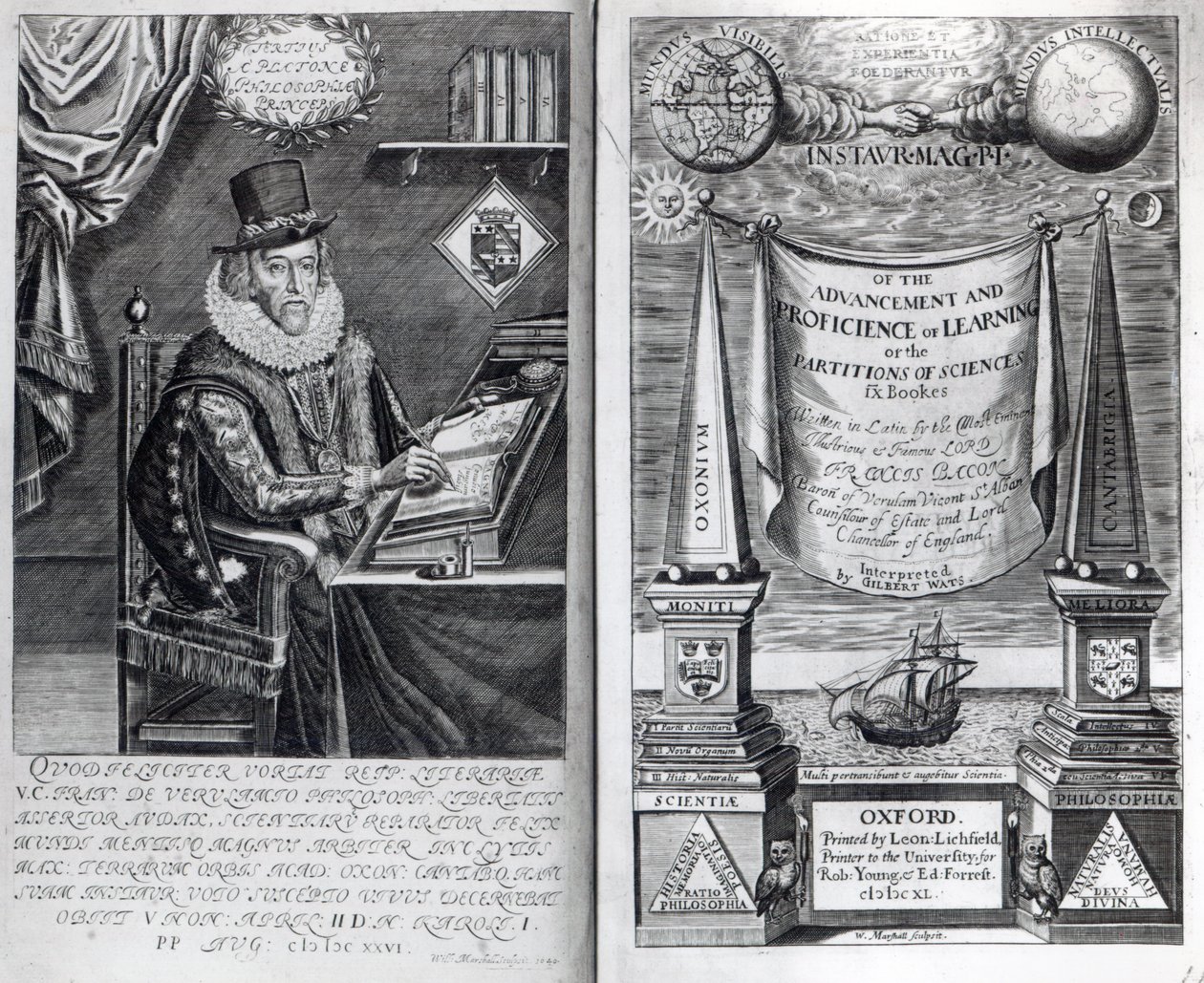 Francis Bacon, 1640 tarafından 'Instauratio Magna' dan Ön Kapak ve Başlık Sayfası by William Marshall