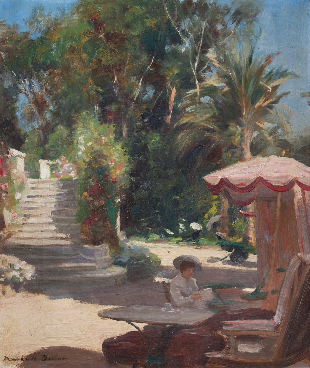 Hotel Garden, Grasse-en-Vence, İmzalı sol alt Marshall Brown (tuval üzerine yağlı boya) by William Marshall Brown