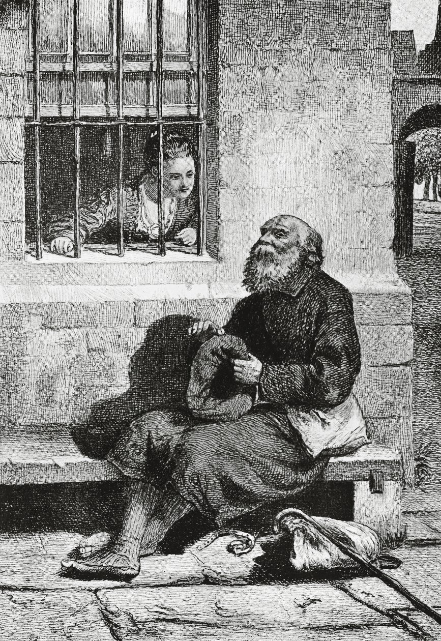 Bayan Wardour ve dilenci Edie Ochiltree, Walter Scott'ın (1771-1832) tarihi romanı Antiquary için çizim, William McTaggart'ın (1835-1910) çizim üstüne gravürü by William McTaggart