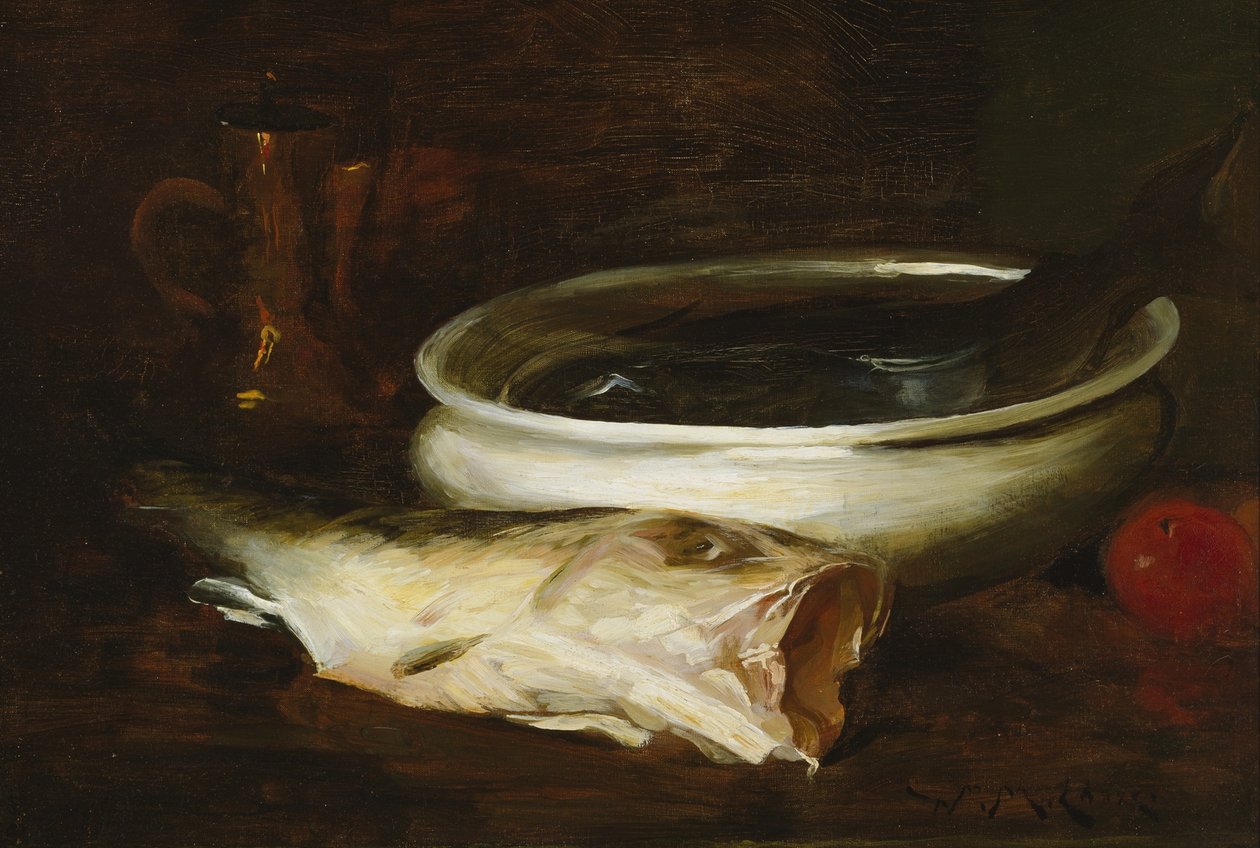 Balık ve Natürmort, c.1904-1909 (tuval üzerine yağlı boya) by William Merritt Chase