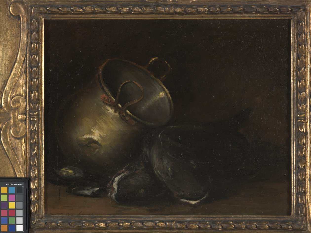 Natürmort - Pirinç Su Isıtıcısı Ve Yayın Balığı (tuval üzerine yağlı boya) by William Merritt Chase