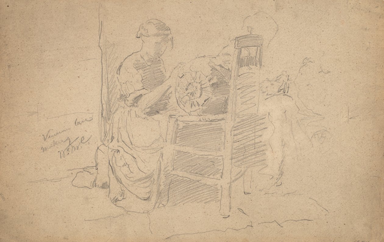 Venedik Danteli Yapımı, 1877-8 (sert kağıt üzerine grafit) by William Merritt Chase