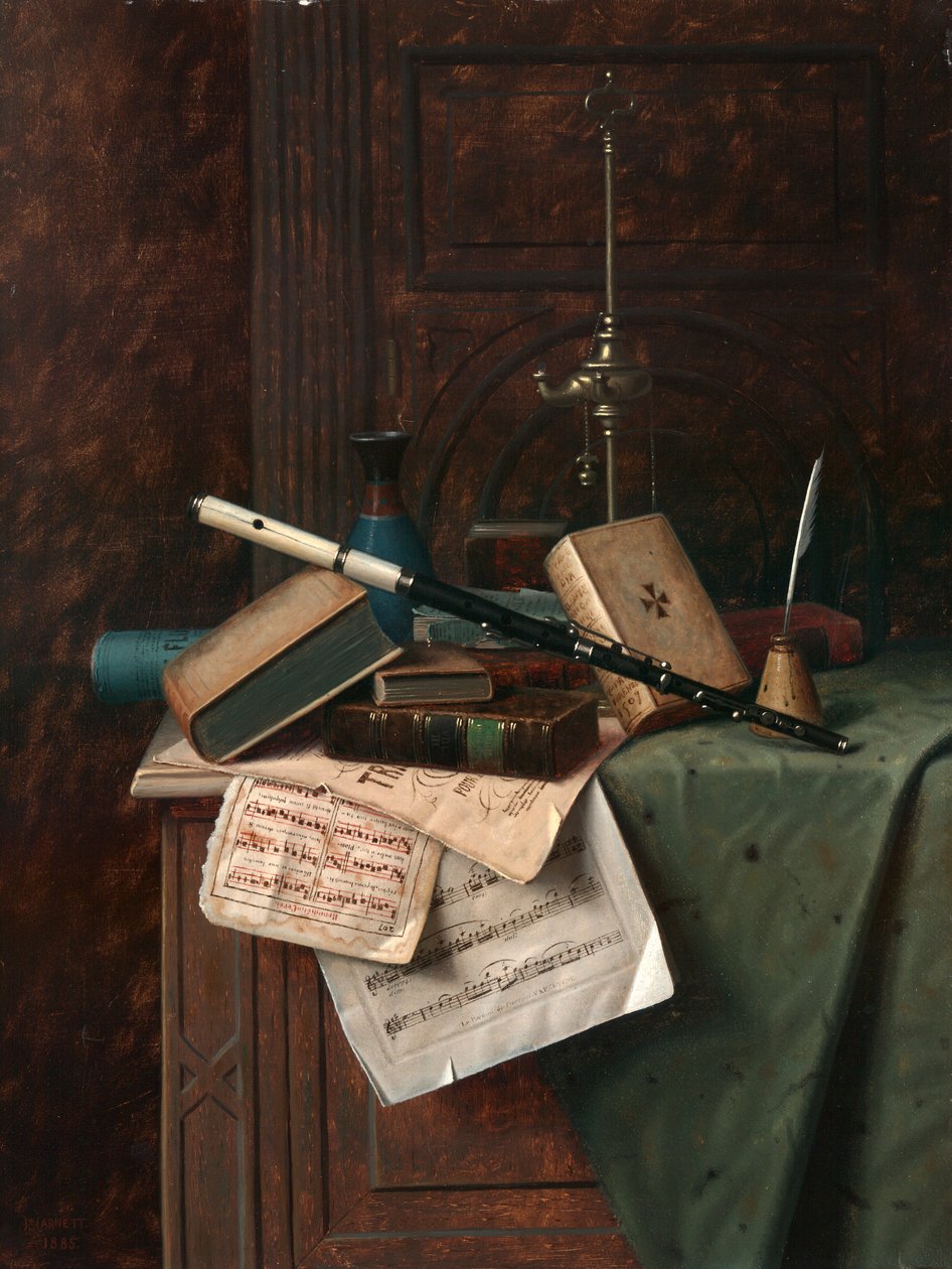 Flüt, Vazo ve Roma Lambası ile Natürmort by William Michael Harnett