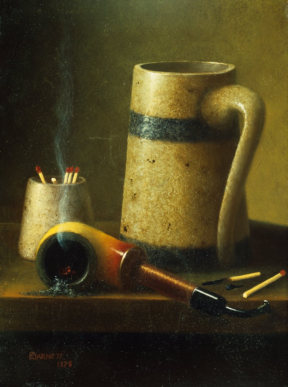 Boru, Kupa ve Kibritli Natürmort (tuval üzerine yağlı boya) by William Michael Harnett