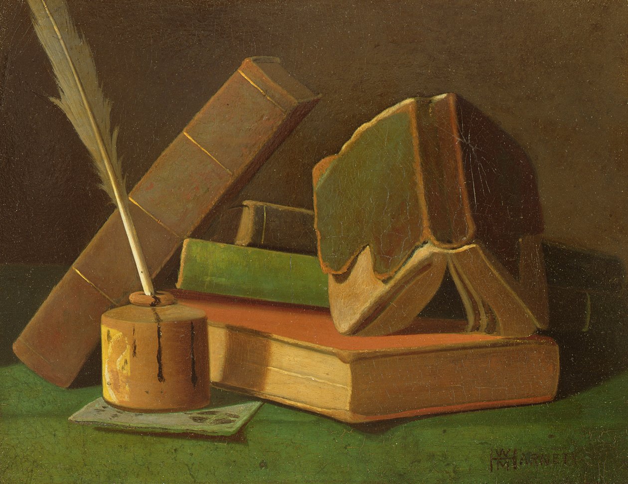 Kitaplar ve mürekkep kuyusu ile natürmort by William Michael Harnett