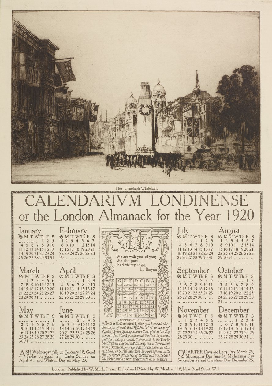 Calendarium Londinense veya 1920 için Londra Almanack, Cenotaph