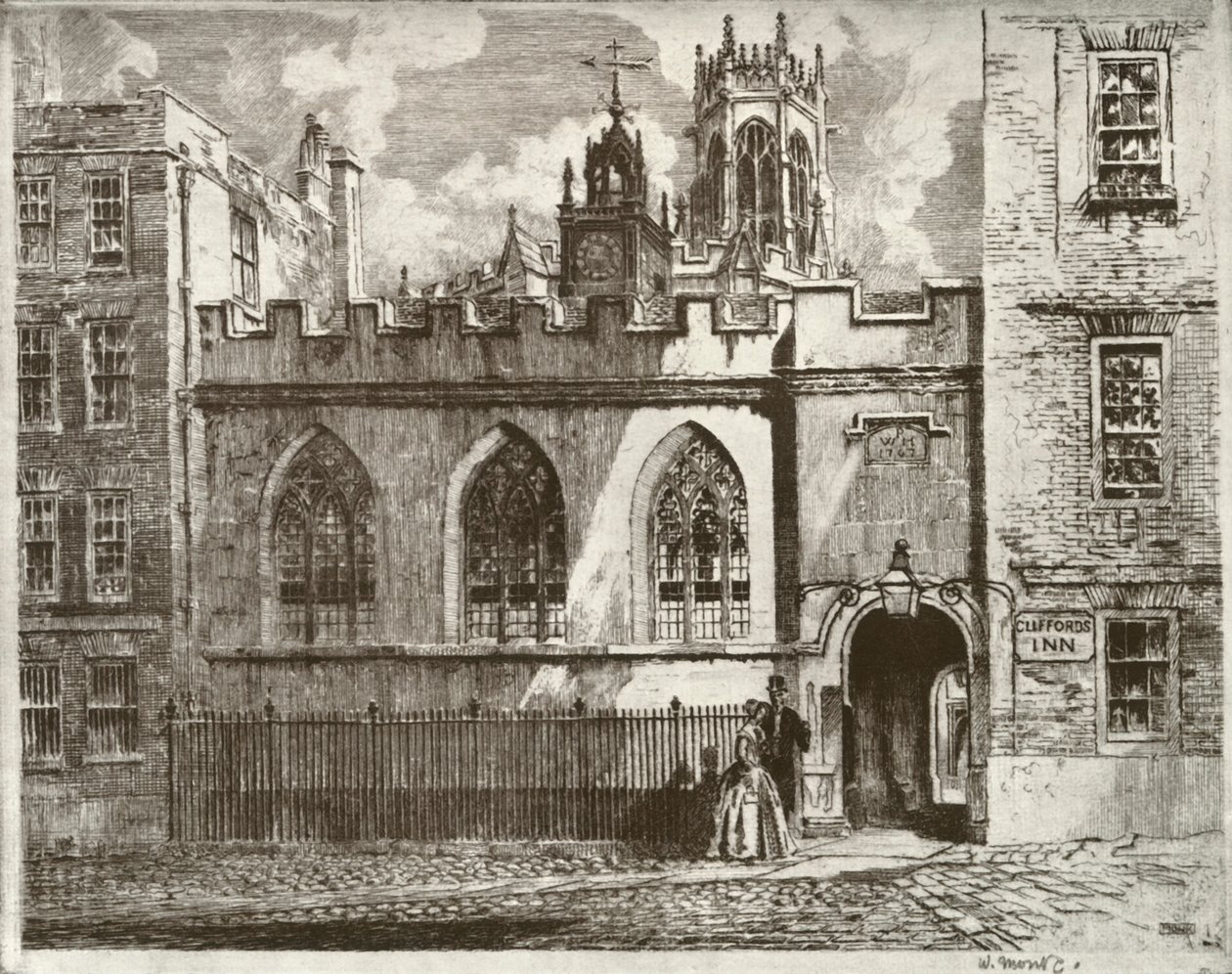 Cliffords Inn Salonu ve Saat Kulesi, St. Clement Danes Beyond Fener Kulesi, 1934. by William Monk