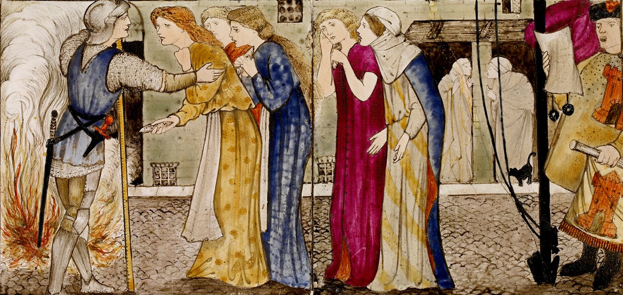 On altı karo, 1862-1865'teki 'Briar Rose' masalının sekiz illüstrasyonunu oluşturur. Sanatçılar: William Morris, Sir Edward Coley Burne-Jones. by WilliamWilliam Morris, Sir Edward Coley Burne Jones
