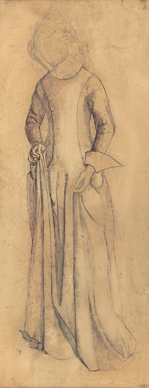 'La Belle Iseult' için çalışma (kalem, tükenmez kalem ve kahverengi mürekkep ve kağıt üzerinde yıkama) by William Morris