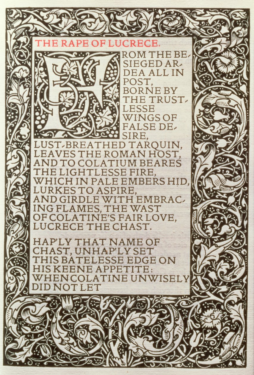 Kelmscott Press tarafından yayınlanan 'William Shakespeare Şiirleri' den Lucrece Tecavüz, by William Morris