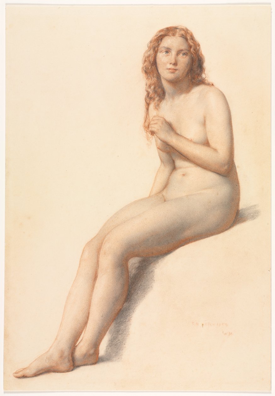 Çıplak Kadın, Oturmuş, Önden Üç Çeyrek Görünüm by William Mulready