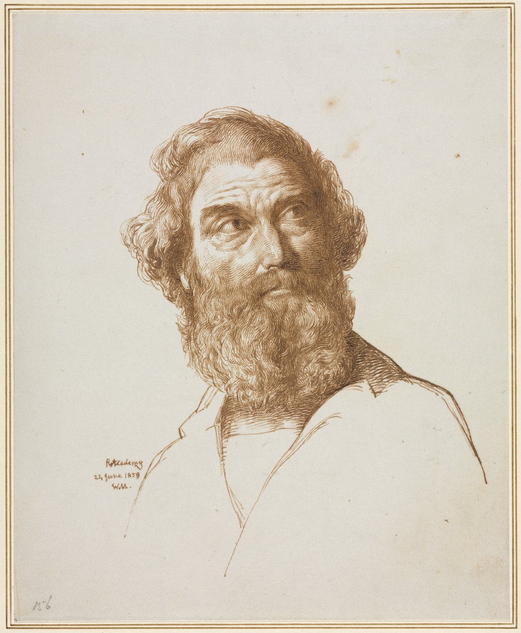 Soluna Bakan Sakallı Bir Adamın Başı, 1859. by William Mulready