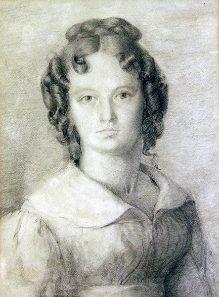 Charlotte Rolfe Büstündeki Portre (kağıt üzerine kurşun kalem ve renkli kurşun kalem) by William Mulready
