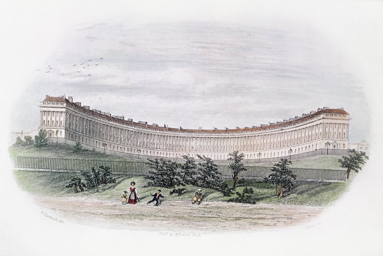 Royal Crescent, Bath, from the park, engraved by J. Shury, c.1840  by William N. Hardwick of Bath