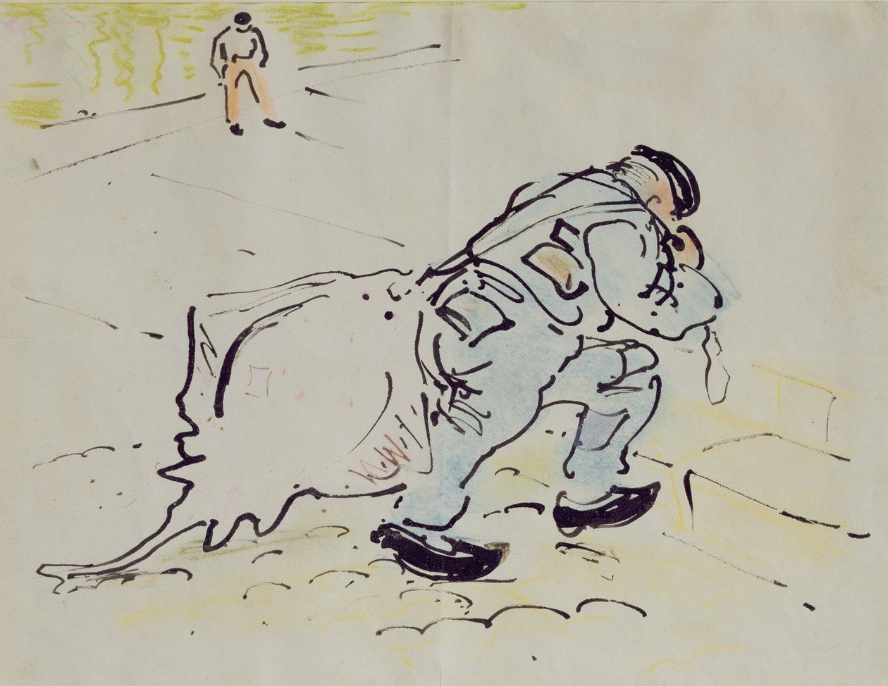 Bir patenle Churchill (kağıt üzerinde kalem ve mürekkep ve mum boya) by William Nicholson