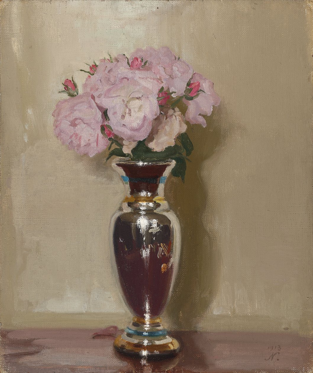 Gümüş Vazoda Pembe Güller by William Nicholson