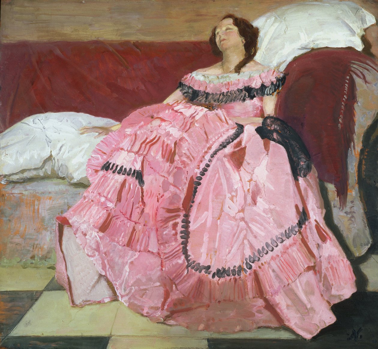 Pembe Elbise (panelde yağlı boya) by William Nicholson