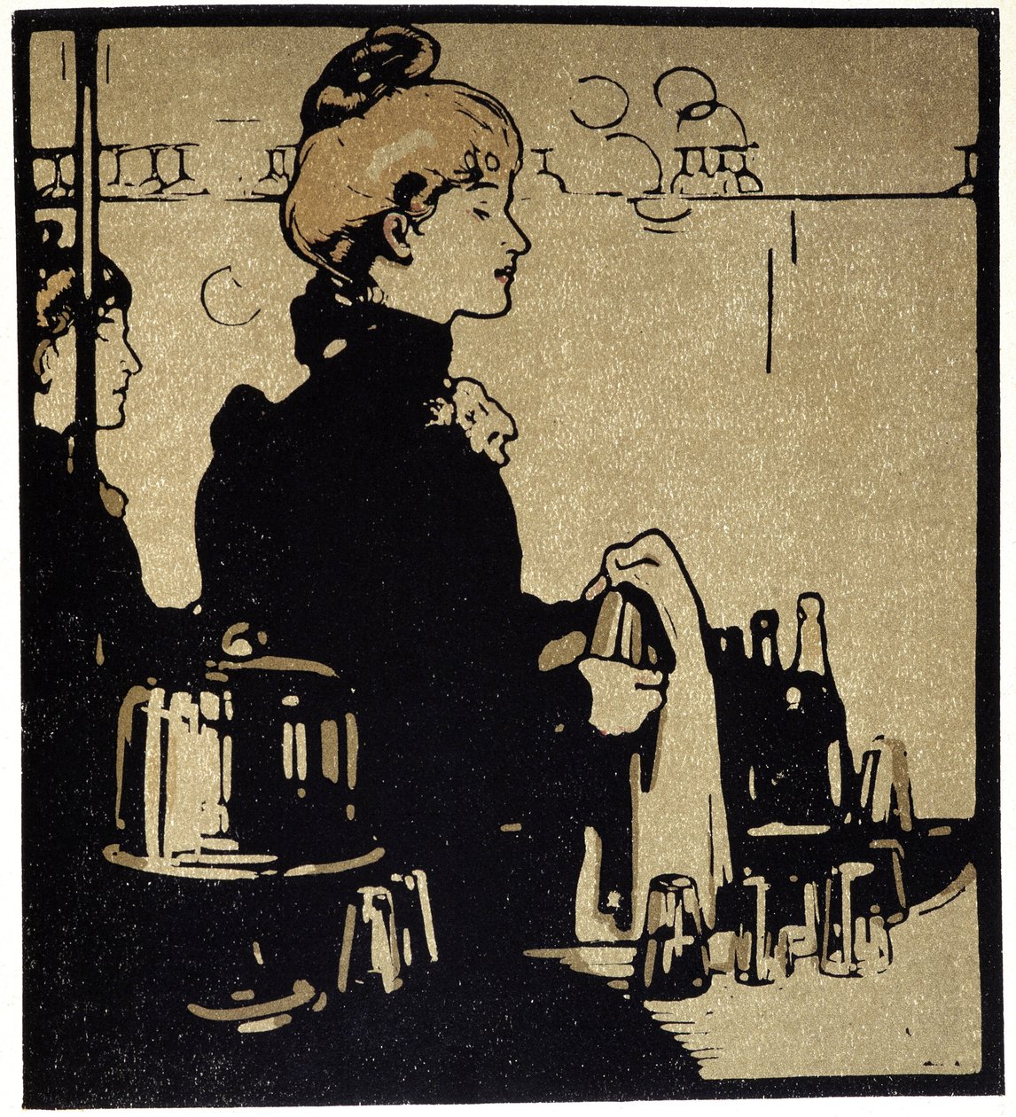 Genç Kadın Barmen, Londra - William Nicholson (1872-1949), ed Floury tarafından “” Types of London””da by William Nicholson