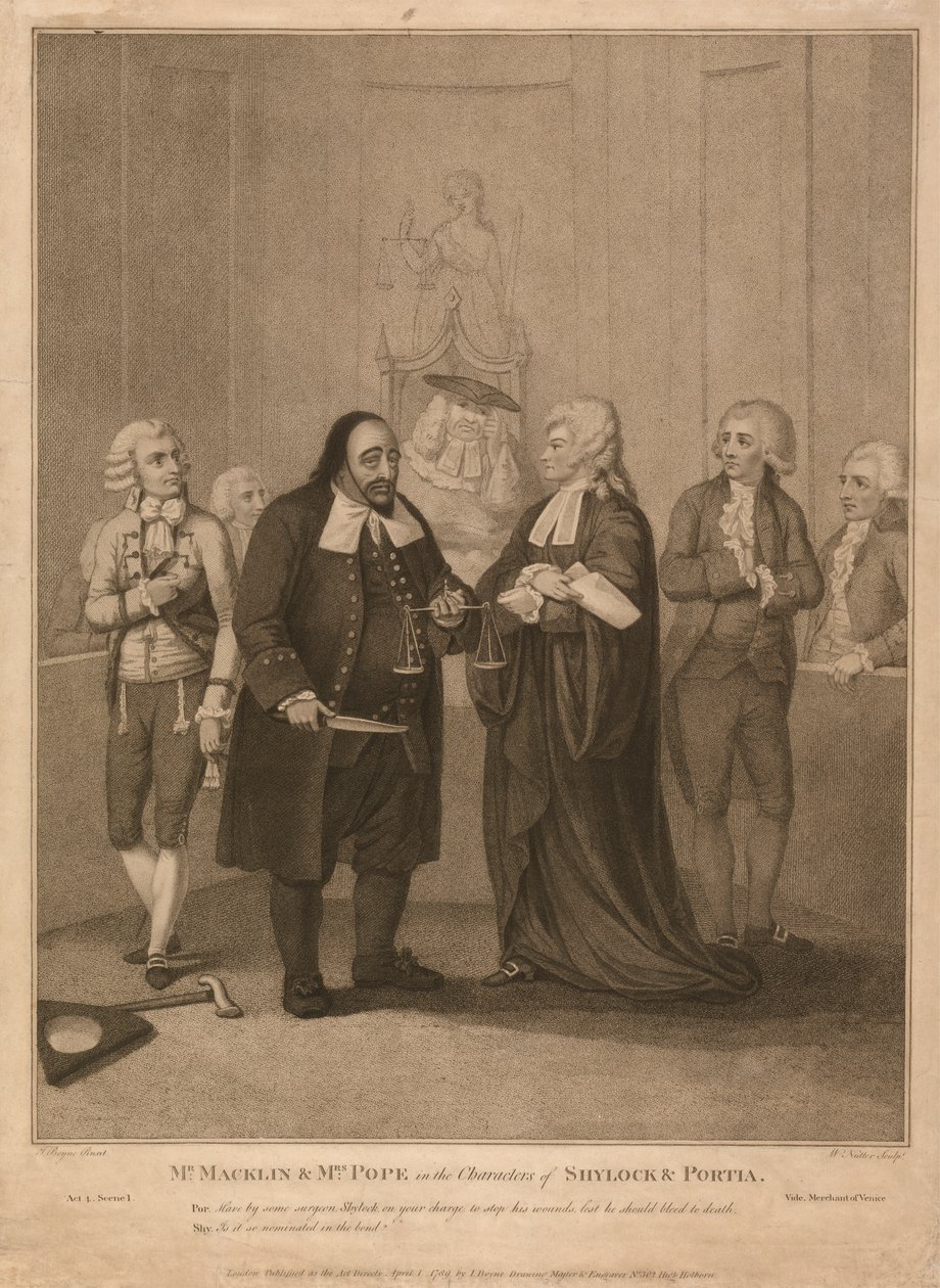 Shylock ve Portia Karakterlerinde Bay Macklin ve Bayan Pope by William Nutter
