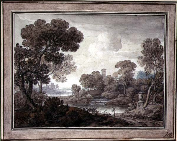 Klasik Manzara, c.1770 (kalem ve mürekkep ve kağıt üzerine sulu boya) by William Oram