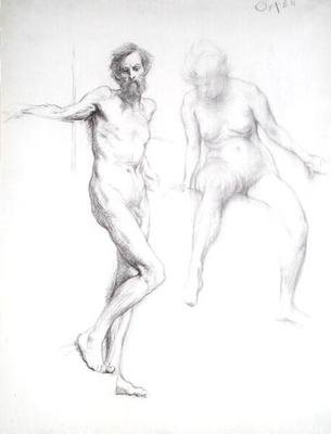 Bir Erkek ve Bir Kadının Çalışması (kağıt üzerine kalem) by William Orpen
