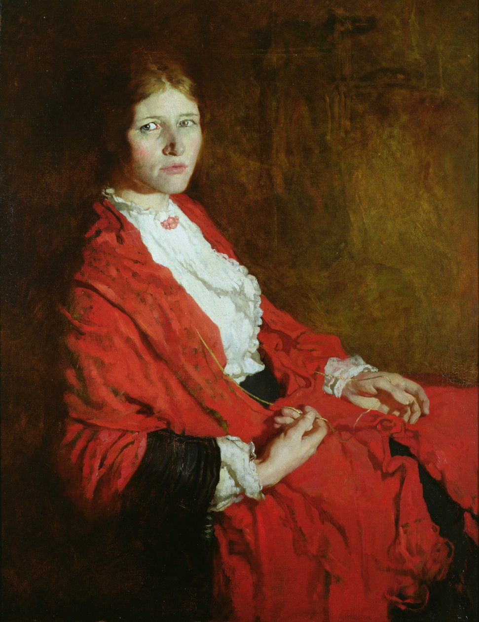 Kırmızı Eşarp (tuval üzerine yağlı boya) by William Orpen