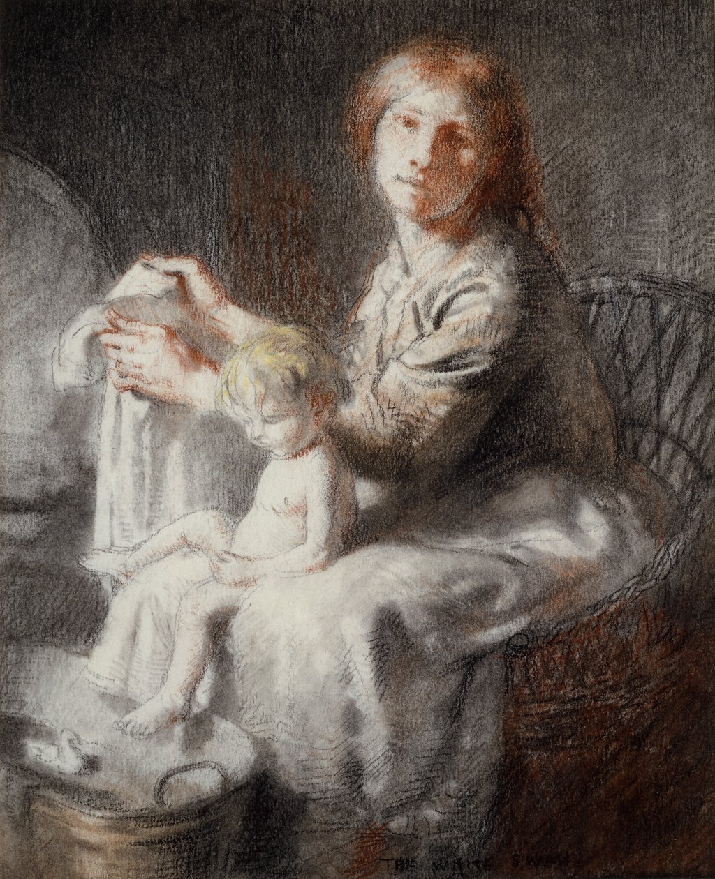 Beyaz Kuğu (Grace ve Kit) (pastel ve siyah mum boya) by William Orpen