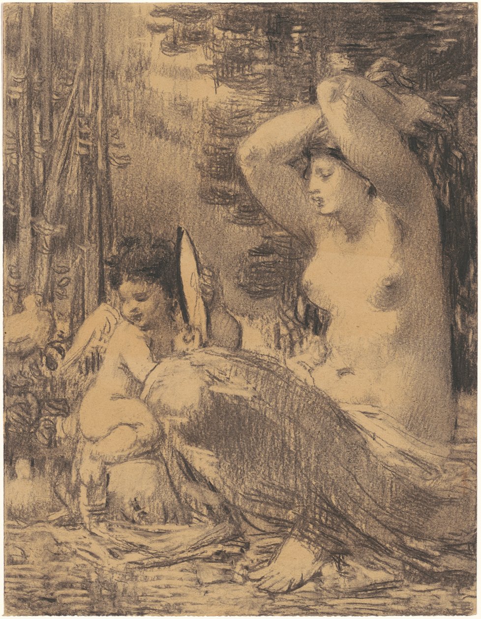 Bir Ayna Tutarak Cherub ile Çıplak by William P. Babcock