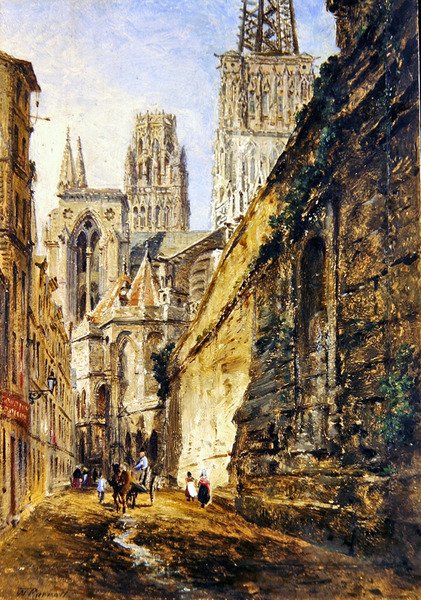 Rouen Katedrali, 1860 dolayları (gemiye serilmiş kağıt üzerine yağlı boya) by William Parrott