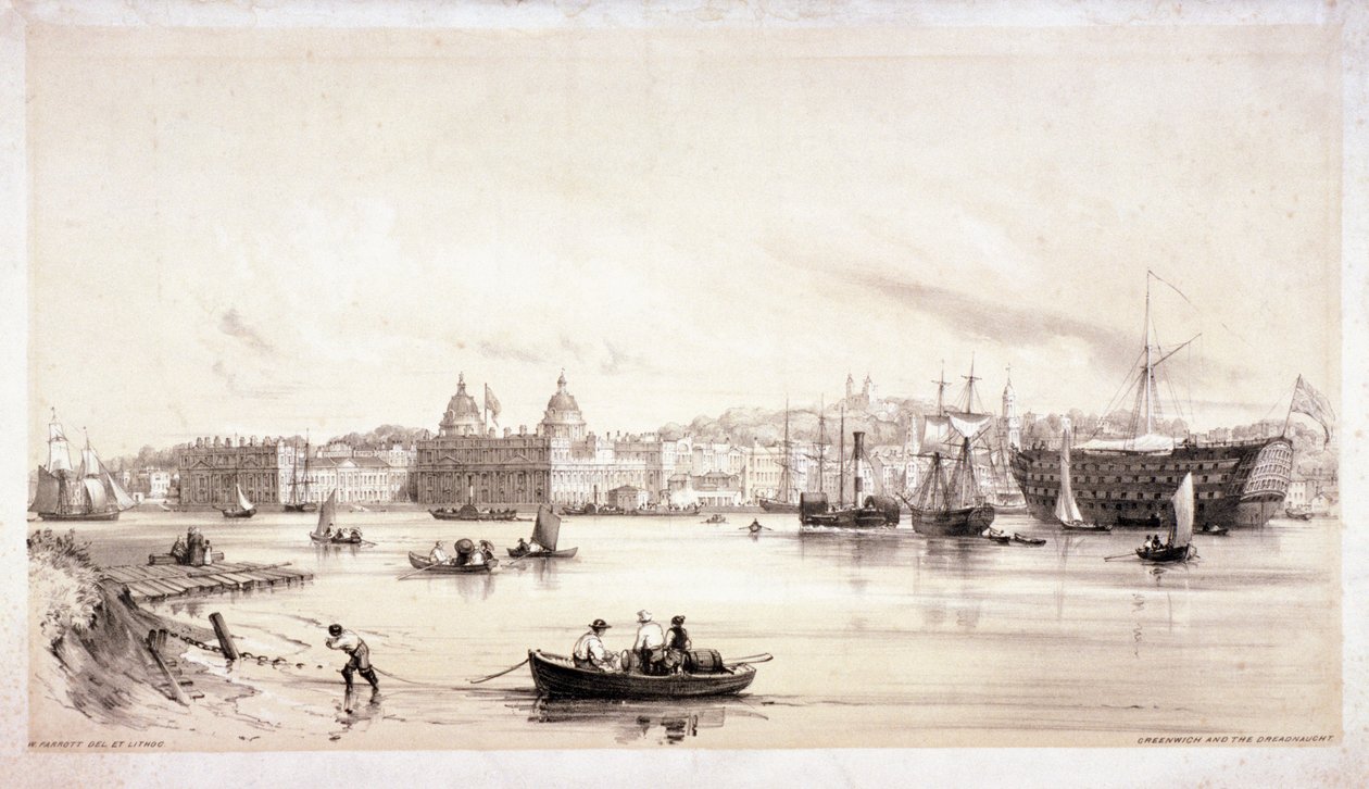 Greenwich'in Thames Nehri boyunca görünümü, Londra, c1841. by William Parrott