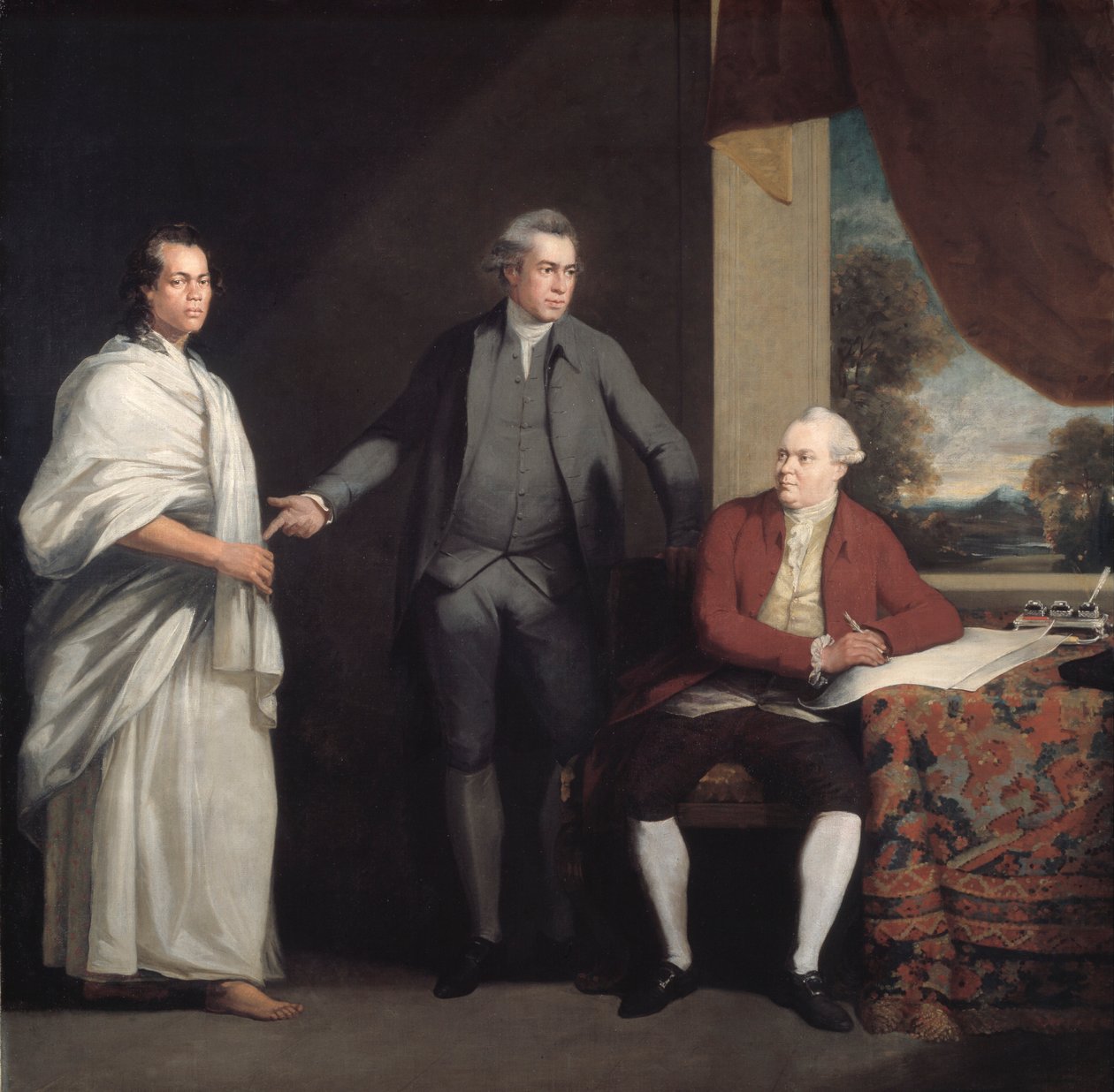 Omai, Joseph Banks ve Dr. Daniel Solander, c1775-6. by William Parry