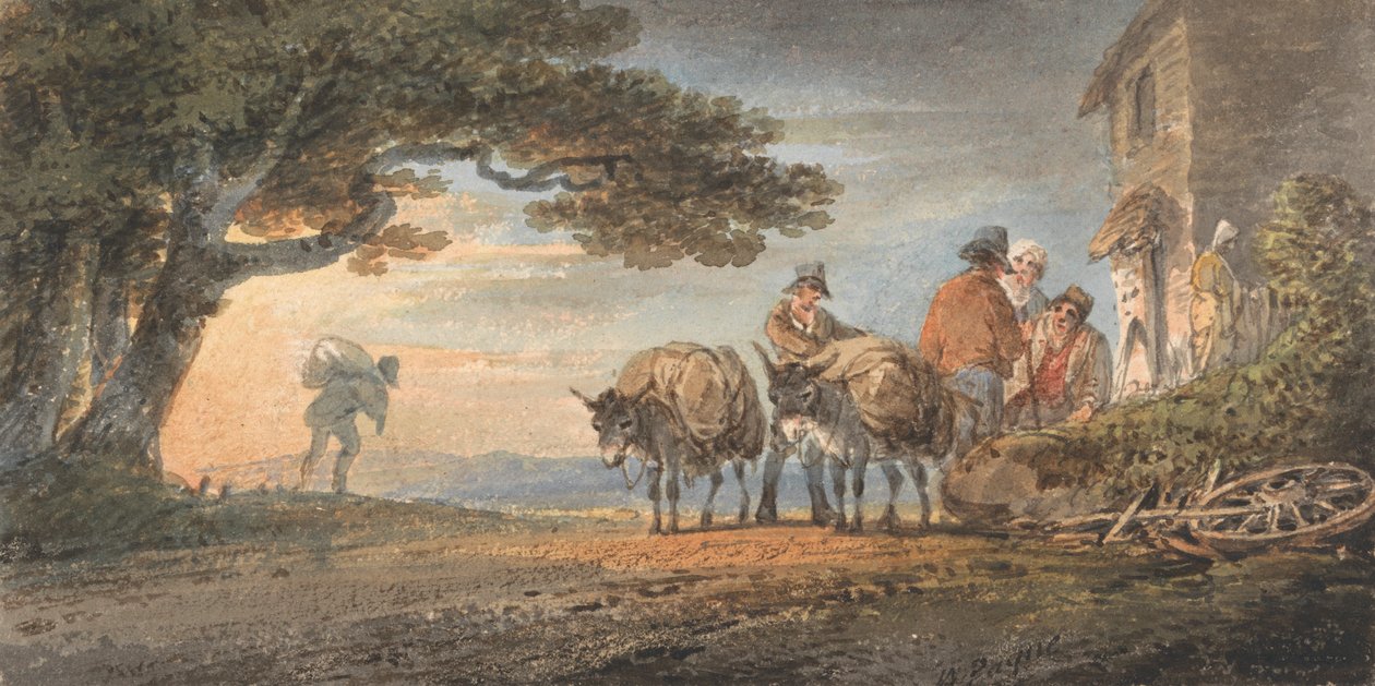 Gün Batımında Dinlenen Sürücüler ve Burroslar by William Payne