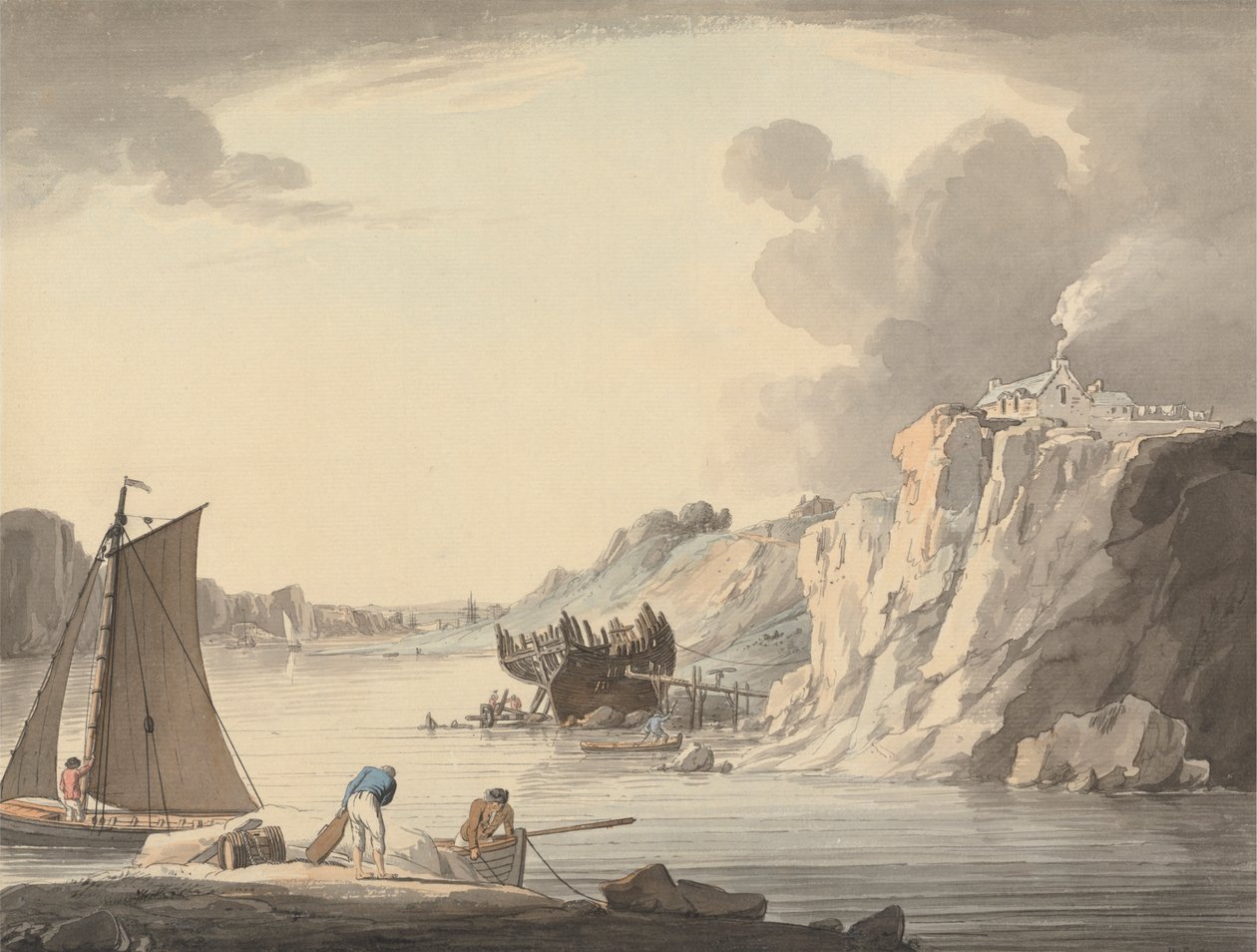 Plymouth ve Dock, Devon arasındaki Stonehouse Creek'e giriş by William Payne