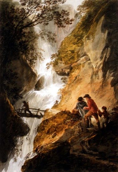 Şelaleli manzara (kağıt üzerine kalem ve sulu boya) by William Payne