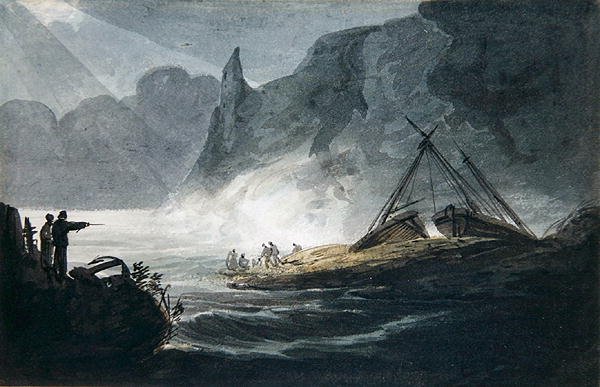 Kayalık sahil sahnesi (kağıt üzerine sulu boya) by William Payne