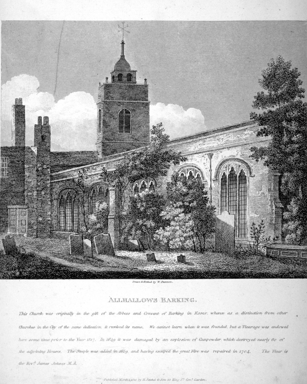All Hallows-by-the-Tower Kilisesi, Londra, 1810 by William Pearson