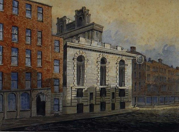 Lombard Street South, St. Mary Woolnoth ile birlikte, 1815 dolayları (suluboya) by William Pearson