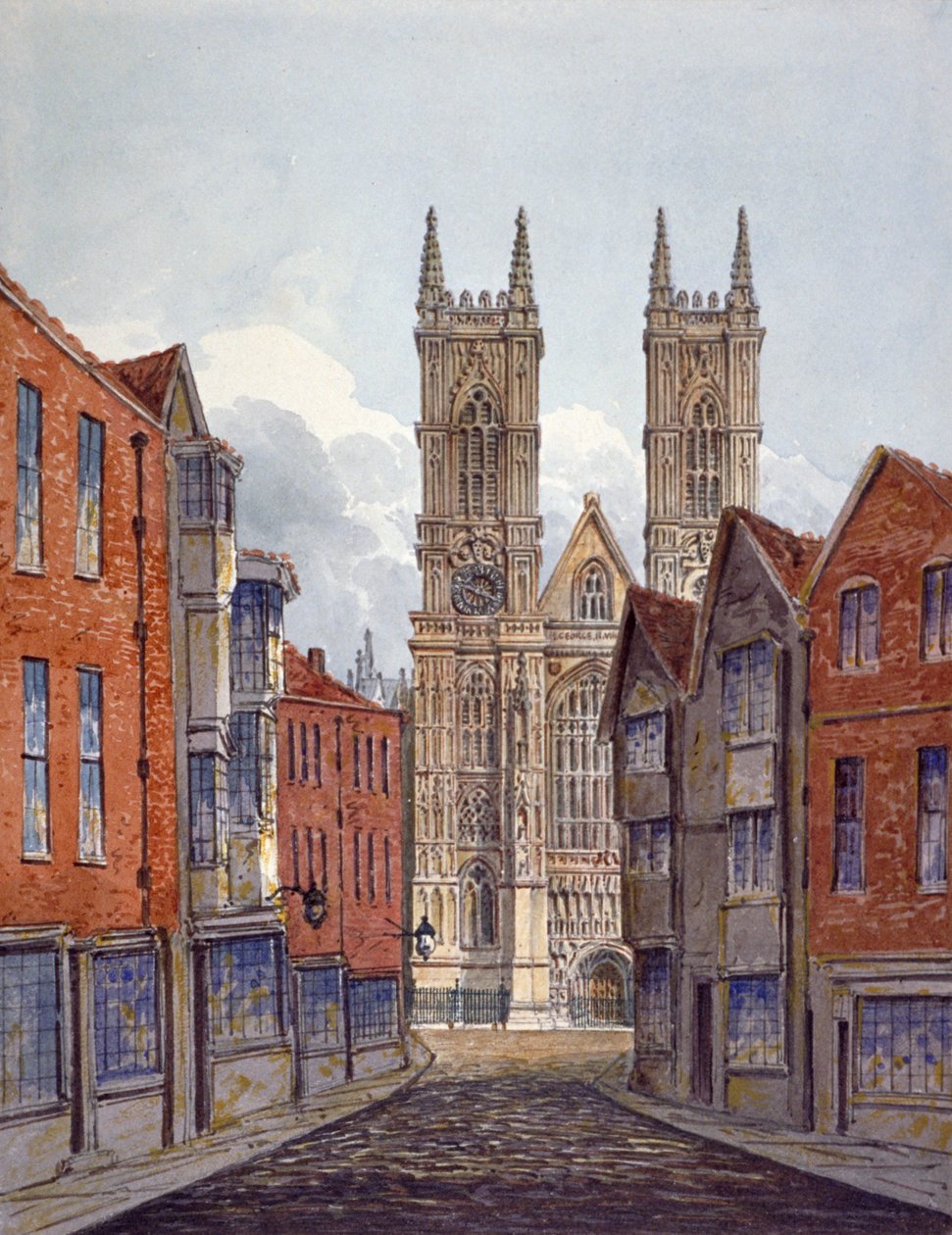 Westminster Abbey'in batı ucunun görünümü, Tothill Caddesi'nden bakıyor, Londra, c1815 by William Pearson