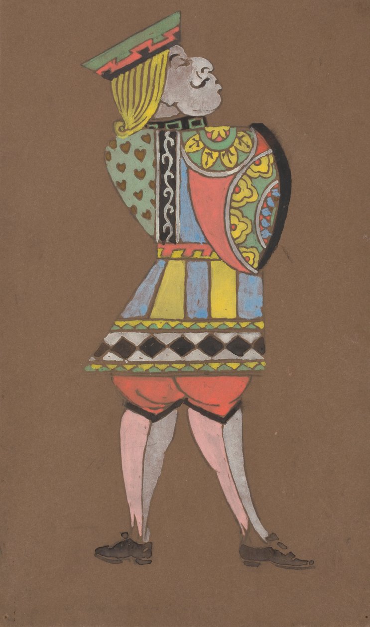 Alice-in-Wonderland için Knave of Hearts kostüm tasarımı. by William Penhallow Henderson