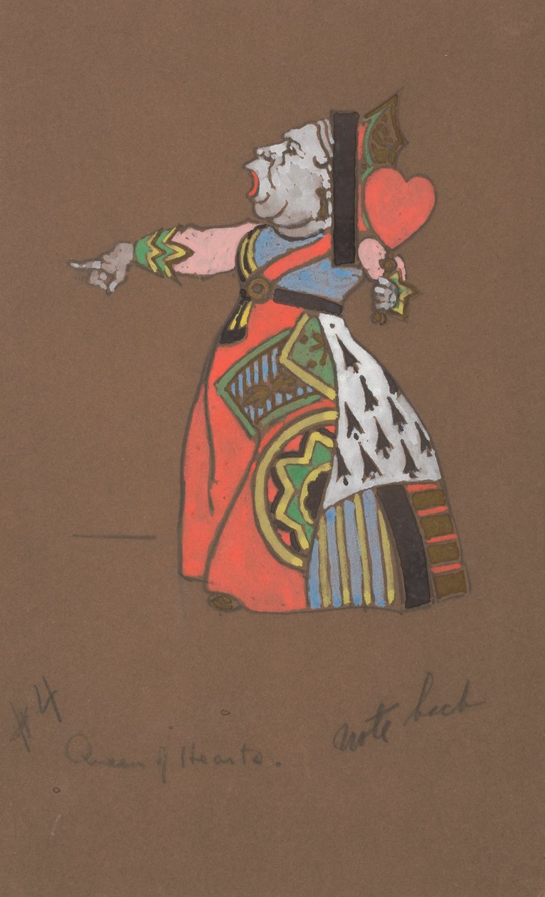 Alice Harikalar Diyarında için Queen of Hearts kostüm tasarımı. by William Penhallow Henderson