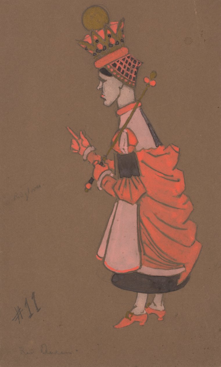 Alice Harikalar Diyarında 1915 için Kırmızı Kraliçe kostüm tasarımı. by William Penhallow Henderson